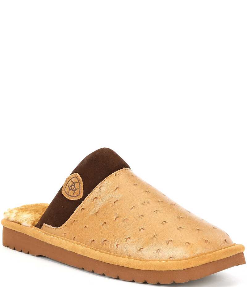 アリアト メンズ シューズ スリッポン・ローファー プリント レザー Ariat Men's Silversmith Exotic Ostrich Print Leather Slippers Tan タン 20,986円