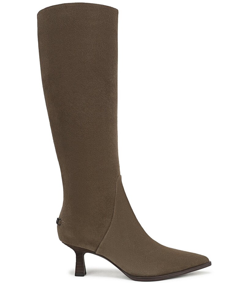 サムエデルマン レディース シューズ ブーツ・レインブーツ トール スエード ブーツ ヒール Circus NY by Sam Edelman Yulia Suede Pointed Toe Kitten Heel Tall Dress Boots Olive Wood オリーブ｜ReVida 店