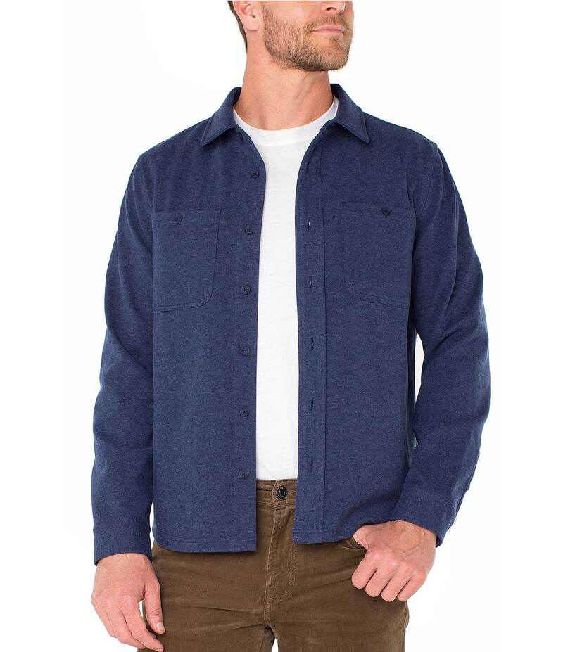 リヴァプール ロサンゼルス メンズ トップス シャツ ダウン ニット Liverpool Los Angeles Knit Long Sleeve Button-Down Shirt Midnight Blue ブルー