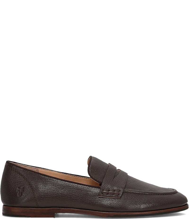 飛球 レディース シューズ パンプス なめし革 置き目毛革 Frye Faith Leather Penny Loafers Dark Brown 赤銅色