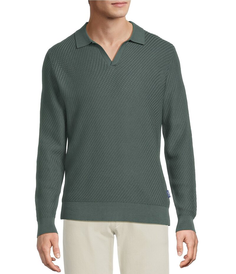 ラウン メンズ アウター ニット・セーター セーター Rowm Textured Johnny Collar Sweater Green グリーン｜ReVida 店