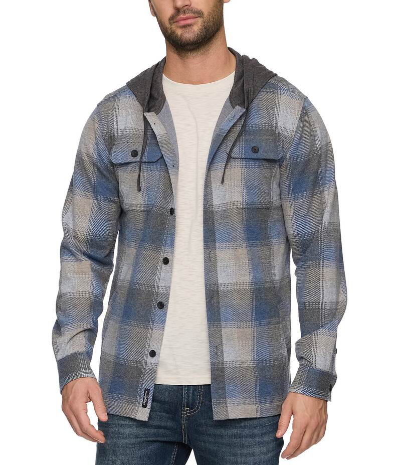 フラッグ アンド アンセム メンズ アウター パーカー・スウェット パーカー Flag and Anthem Poston Hero Stretch Hooded Long Sleeve Plaid Flannel Hoodie Charcoal/Grey/Blue チャコール
