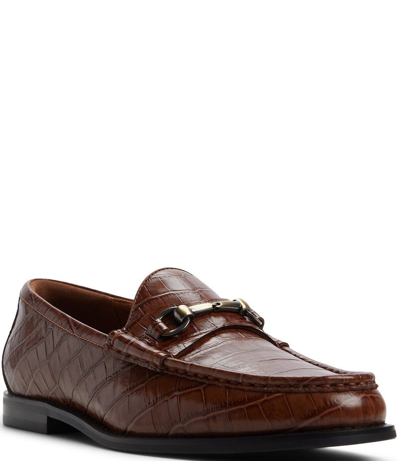 アルド メンズ シューズ スリッポン・ローファー レザー ローファー ALDO Men's Clarke Croco Embossed Leather Bit Buckle Dress Loafers Rust ラスト｜ReVida 店