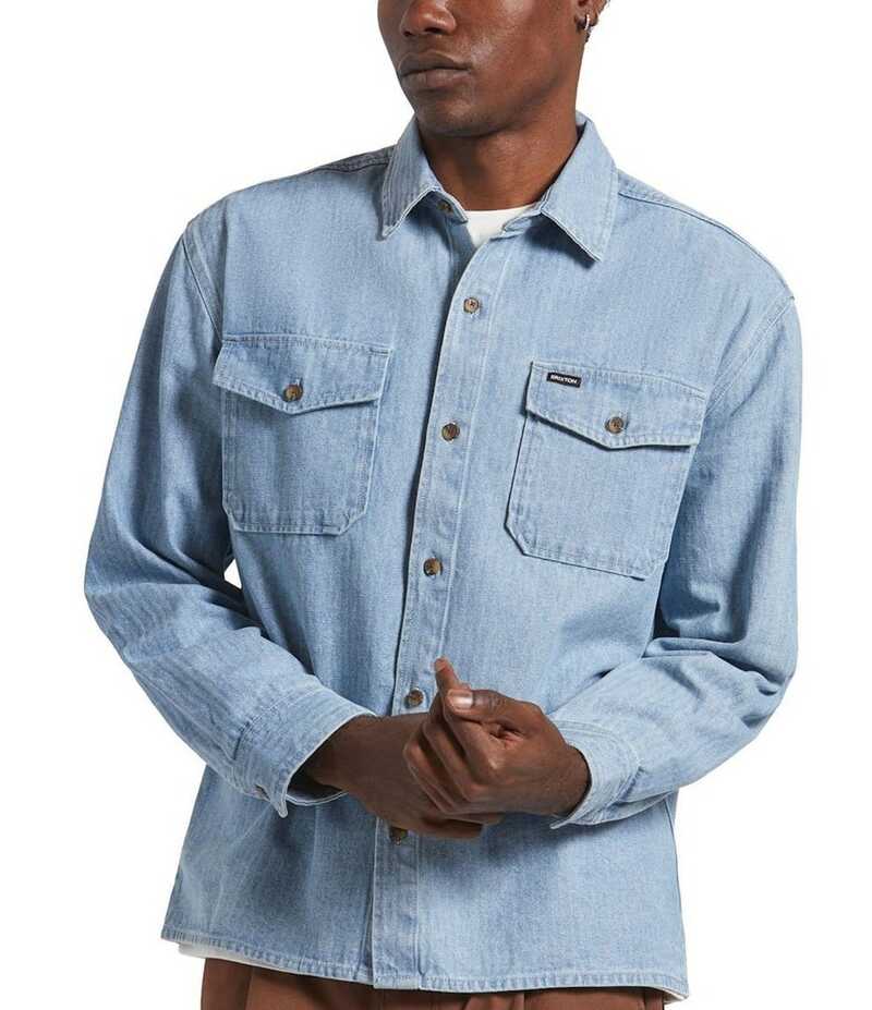 ブリクス米トン メンズ トップス プルオーバー Brixton Long sleeve Relaxed-Fit Overshirt Blue 青碧