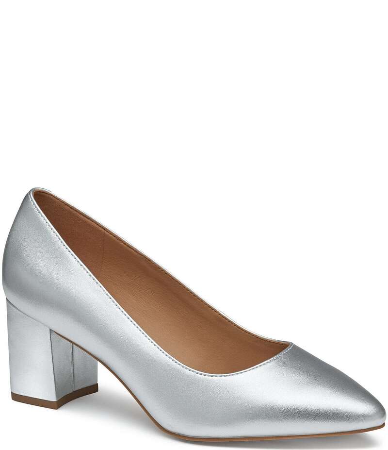 ジョンストンアンドマーフィー レディース シューズ パンプス レザー ヒール Johnston & Murphy Vicki Leather Block Heel Pumps Silver シルバー