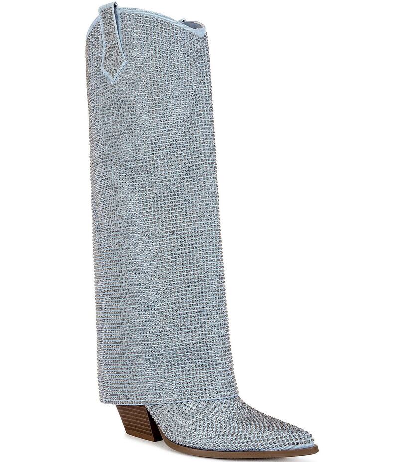 アザレア ワン レディース シューズ ブーツ・レインブーツ トール デニム ブーツ Azalea Wang Banian Denim Western Fold Over Tall Western Boots Denim デニム