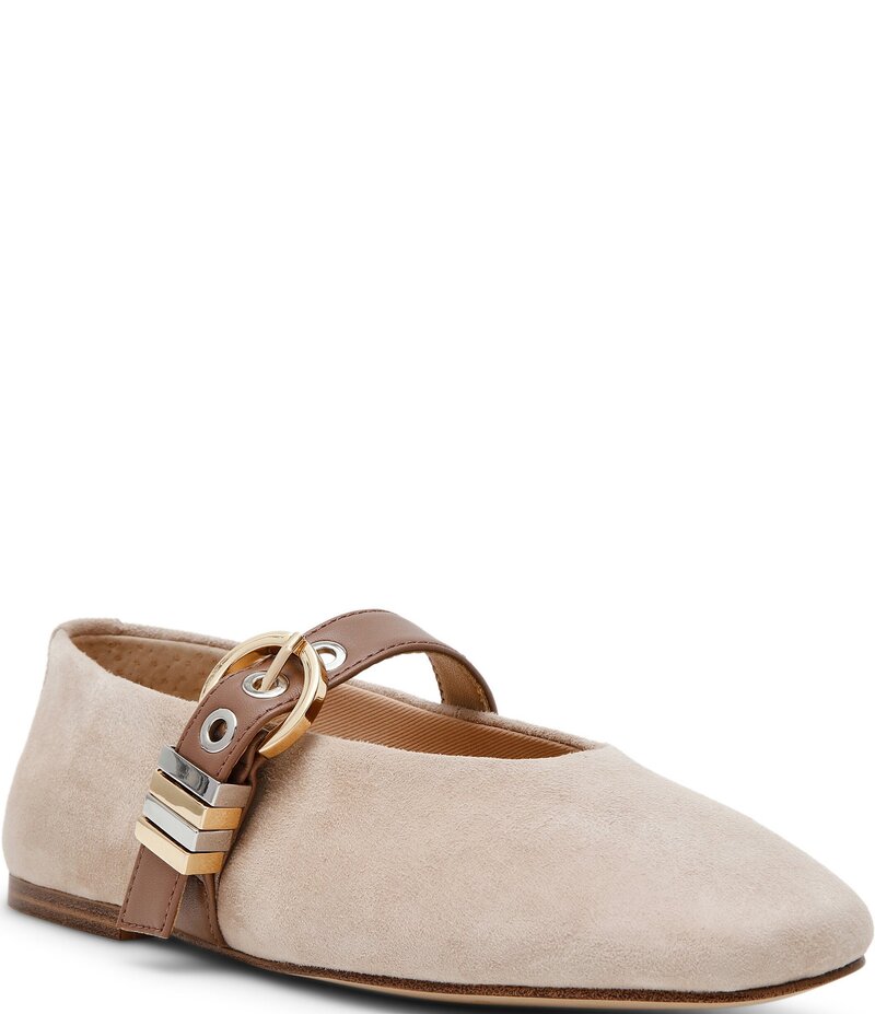 スティーブ マデン レディース シューズ パンプス スエードクロス Steve Madden Lucia Suede Buckle Hardware Mary Jane Ballet Flats Taupe トープ