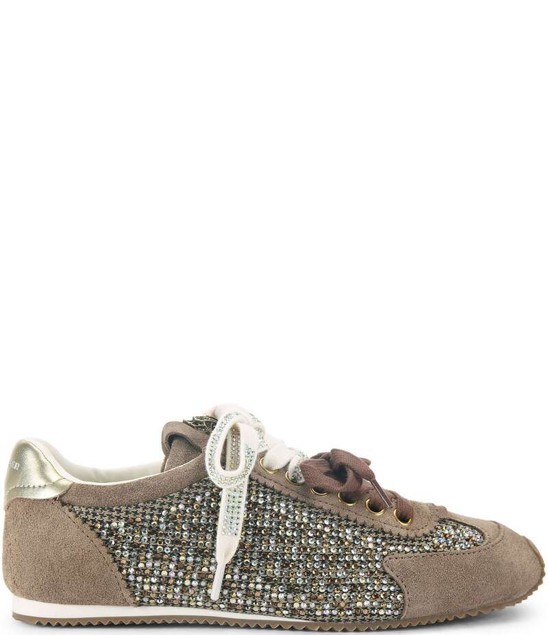 カートジェイガーロンドン レディース ボトムス カジュアルパンツ スニーカー レース ロゴ Kurt Geiger London Islington Crystal Embellished Lace Logo Ornament Sneakers Open Beige ベージュ｜ReVida 店