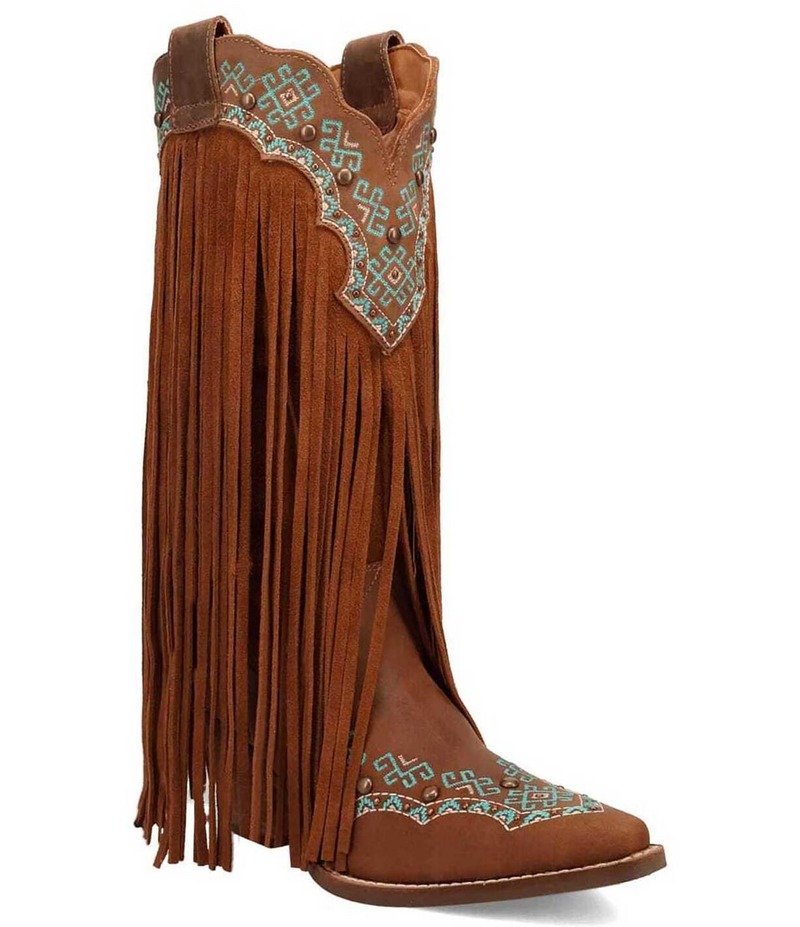 ディンゴ レディース シューズ ブーツ・レインブーツ レザー フリンジ Dingo Tequila Sunrise Leather Fringe Western Boots Brown ブラウン