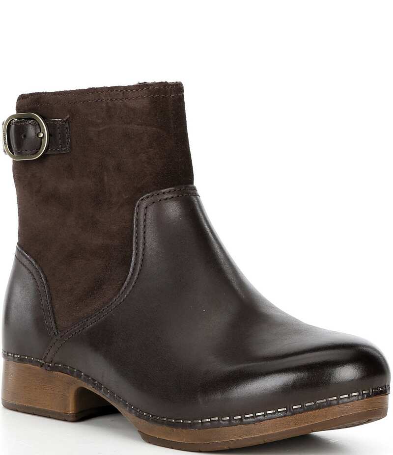 ダンスコ レディース シューズ ブーツ・レインブーツ スエード ブーツ レザー Dansko Monique Leather and Suede Buckle Hardware Booties Chocolate チョコレート