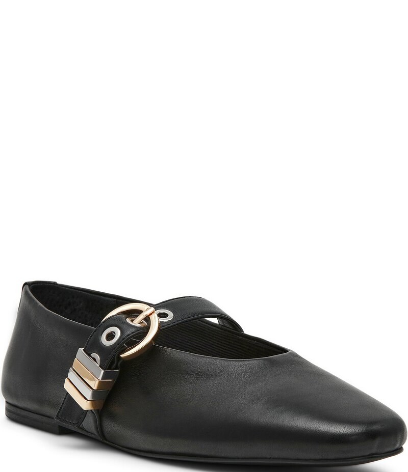 スティーブ マデン レディース シューズ パンプス なめし革 Steve Madden Lucia Leather Buckle Hardware Mary Jane Ballet Flats Black 黒いこと