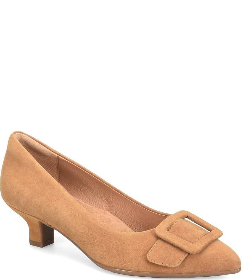 ソフト レディース シューズ パンプス スエード ヒール Sofft Sadie Suede Buckle Ornament Pointed Toe Kitten Heel Pumps Brandy