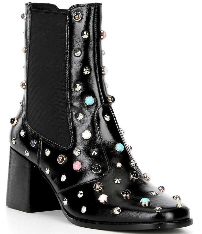 セシリア ニューヨーク レディース シューズ ブーツ・レインブーツ レザー ヒール Cecelia New York Whistle Studded Leather Block Heel Booties Black ブラック