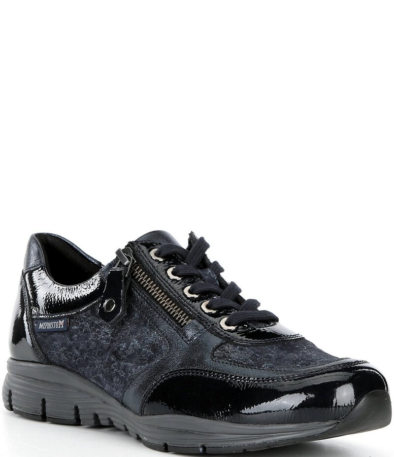 メフィスト レディース シューズ スニーカー プリント オックスフォード レザー Mephisto Ylona Printed Leather Side Zip Oxford Sneakers Blue ブルー