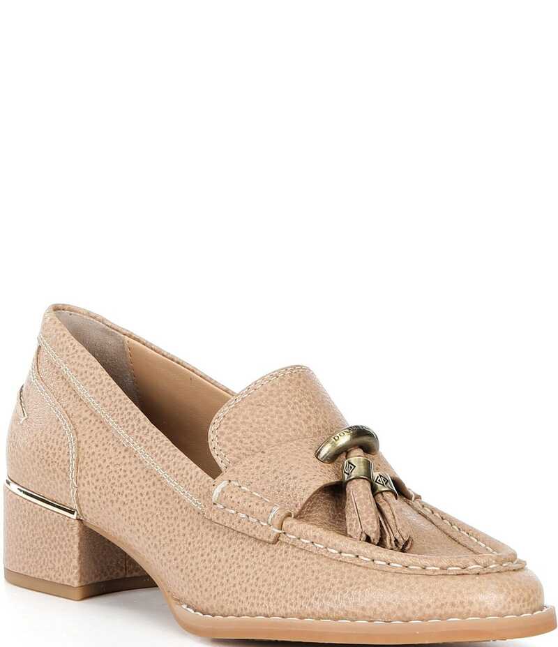 ドナルドプリネール レディース シューズ 踵 なめし革 置き目毛皮 Donald Pliner Mirabel Leather Tassel Block Heel Loafer Pumps Tobacco
