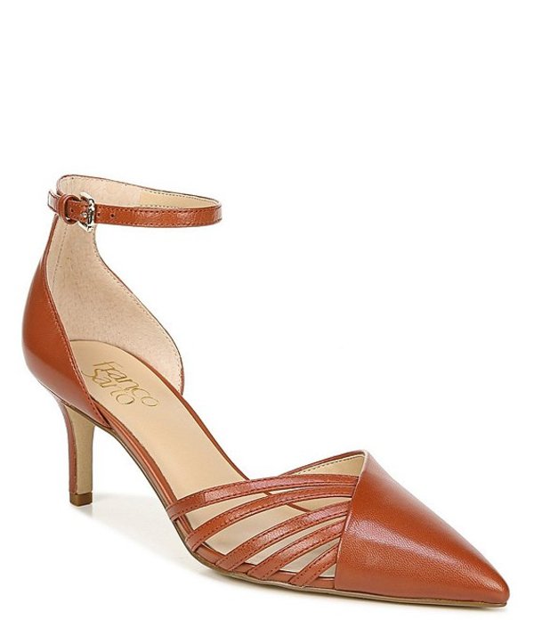 正規激安 フランコサルト レディース ヒール シューズ Talana Leather Ankle Strap d´Orsay Cut Out  Pointed Toe Pumps Tan 再再販！ -www.andestbites.com