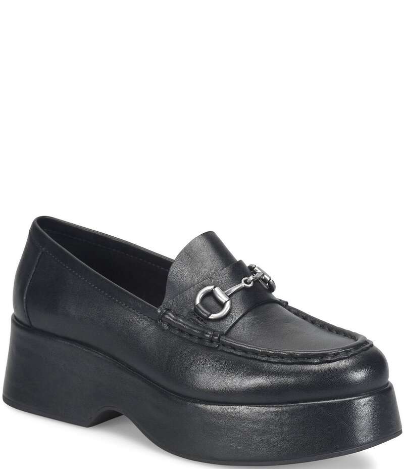 コークイーズ レディース シューズ スリッポン・ローファー プラットフォーム レザー ローファー Kork-Ease Parson Leather Bit Buckle Platform Loafers Black ブラック