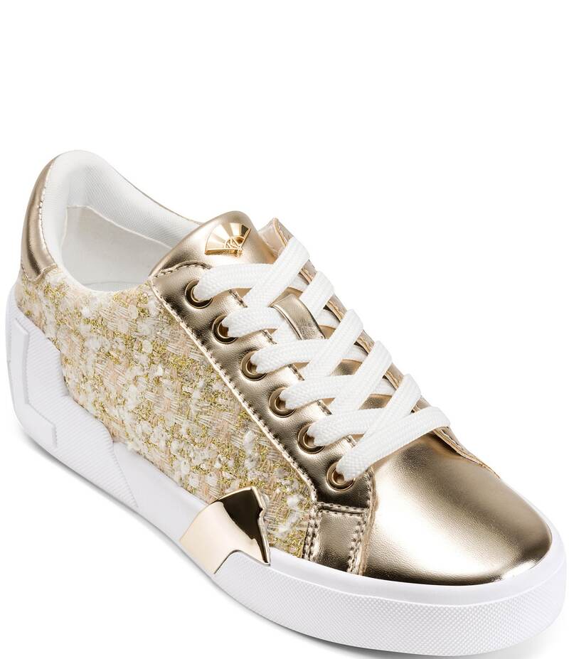 カール ラガーフェルド レディース ボトムス カジュアルパンツ スニーカー レース KARL LAGERFELD PARIS Melora Boucle Lace Up Sneakers Cream/Gold クリーム|ReVida 店