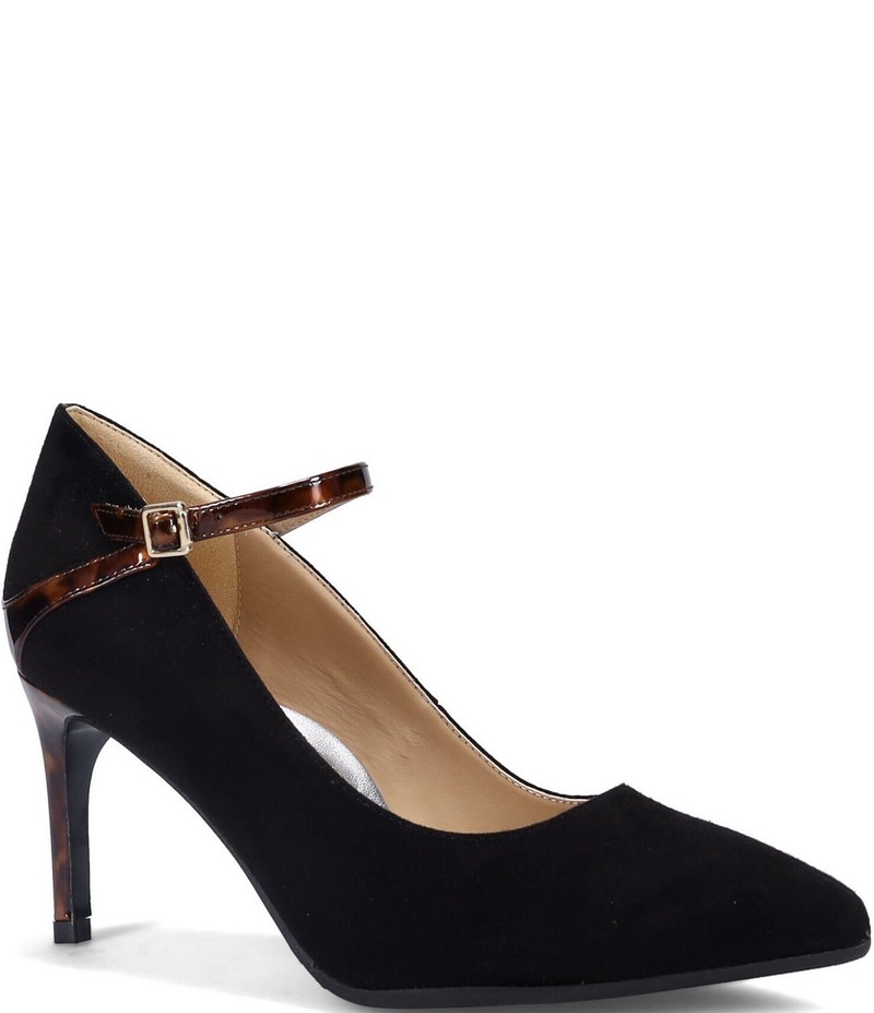 ロンホワイト レディース シューズ 踵 スエードクロス Ron White Caroline Suede and Tortoise Mary Jane Pumps Onyx