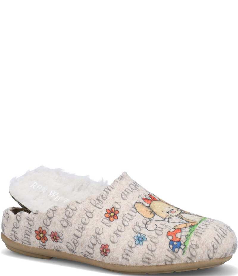 ロンホワイト レディース シューズ サンダル ウール Ron White Lupin Mouse Wool Felt Mule Slippers Oyster｜ReVida 店
