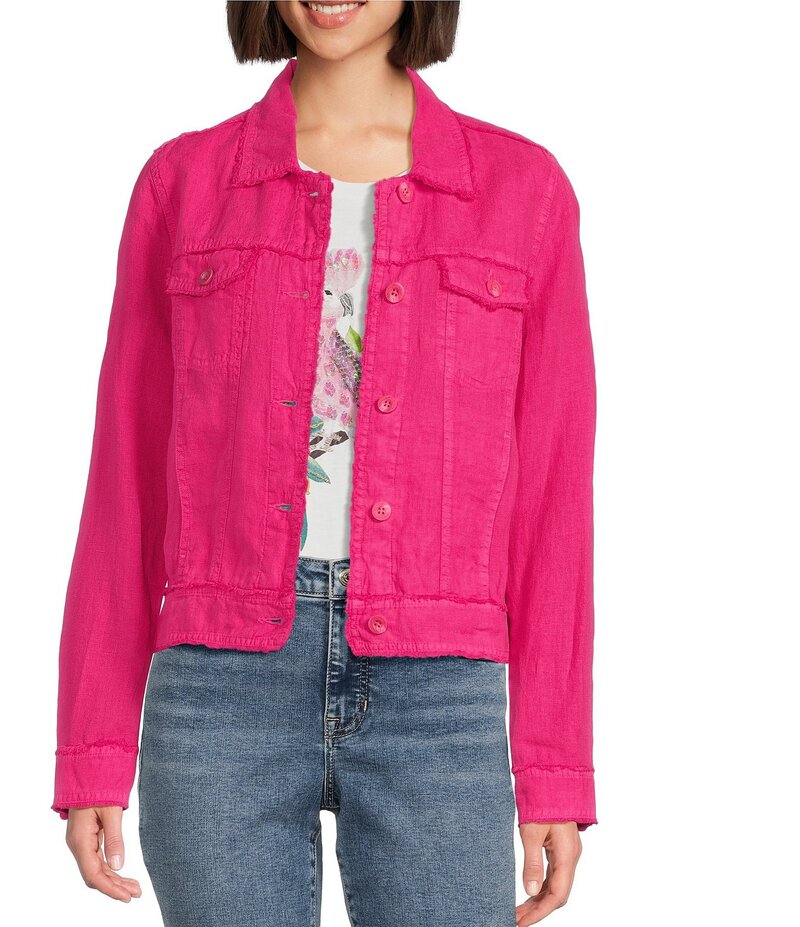 トッミーバハマ レディース アウター 上衣・上衣 上衣 Tommy Bahama Two Palm Raw Edge Point Collar Long Sleeve Button Front Jacket Bright Blush 毛はらい