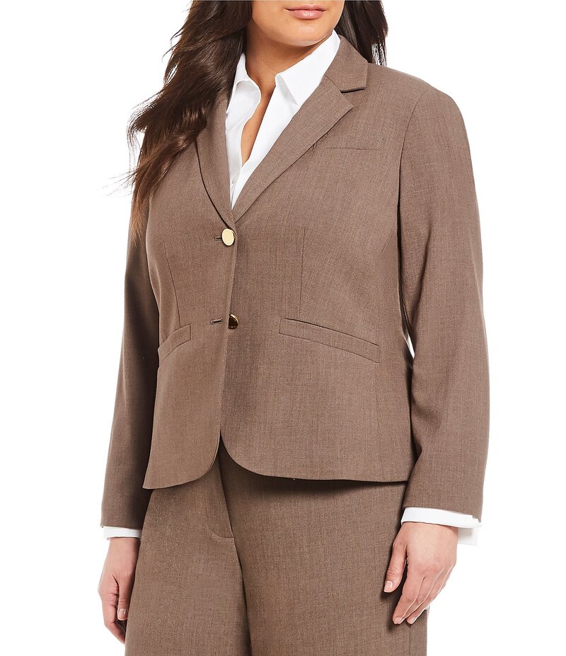 カルバンクライン レディース アウター 厚地の外套 足し加える大きさ 上衣 Calvin Klein Plus Size 2 Button Luxe Notch Collar Jacket Heather Taupe ギョリュウモドキ