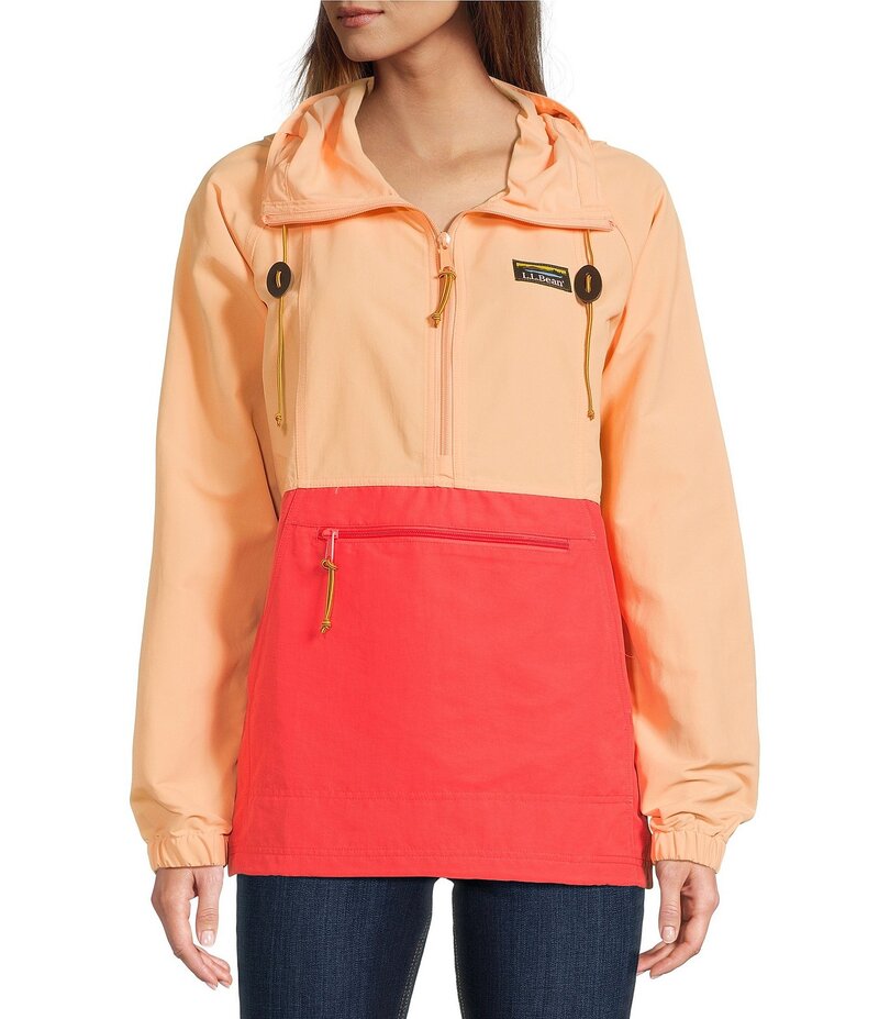 エルエルビーン レディース アウター ジャケット・ブルゾン ジャケット L.L.Bean Mountain Classic Color Block Hooded Kangaroo Pocket Weather Resistant Anorak Jacket Coral Bisque/Hot Coral コーラル