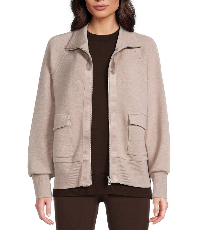 バーレイ レディース アウター ジャケット・ブルゾン フルジップ ジャケット Varley Roxbury DoubleSoftR Stand Collar Raglan Long Sleeve Zip Through Sweat Jacket Taupe Marl マール
