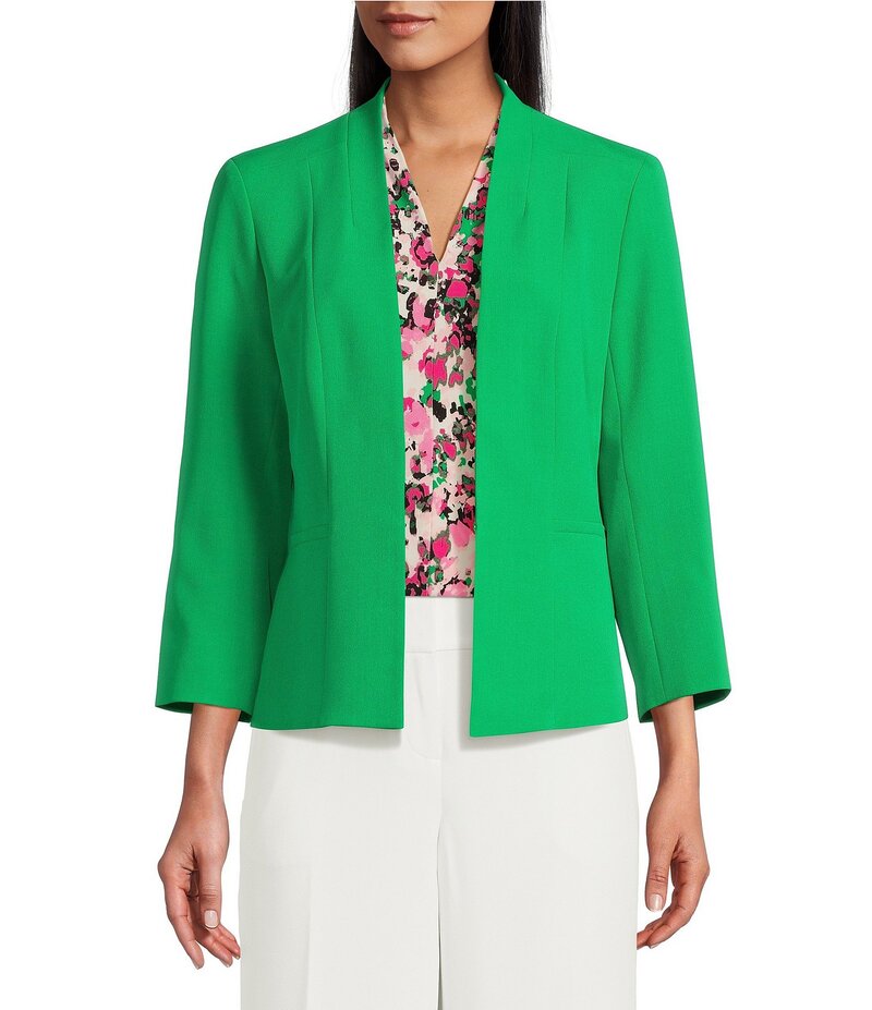 カスパール レディース アウター コート クレープ プチ ブレザー Kasper Petite Size Julia Open Front Front Collarless Stretch Crepe Blazer Apple Green グリーン