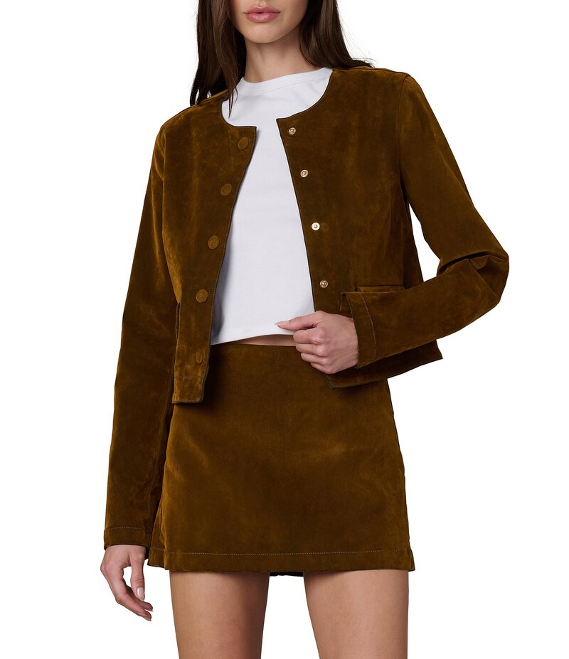 ジョーズジーンズ レディース アウター コート クルーネック ジャケット Joe's Jeans The Lady Like Crew Neck Long Sleeve Flocked Coordinating Jacket Bronze Brown ブラウン