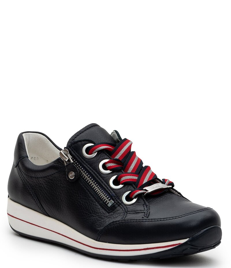アラ レディース シューズ スニーカー レース レザー ara Ollie Leather Stripe Lace Side Zip Sneakers Navy ネイビー|ReVida 店