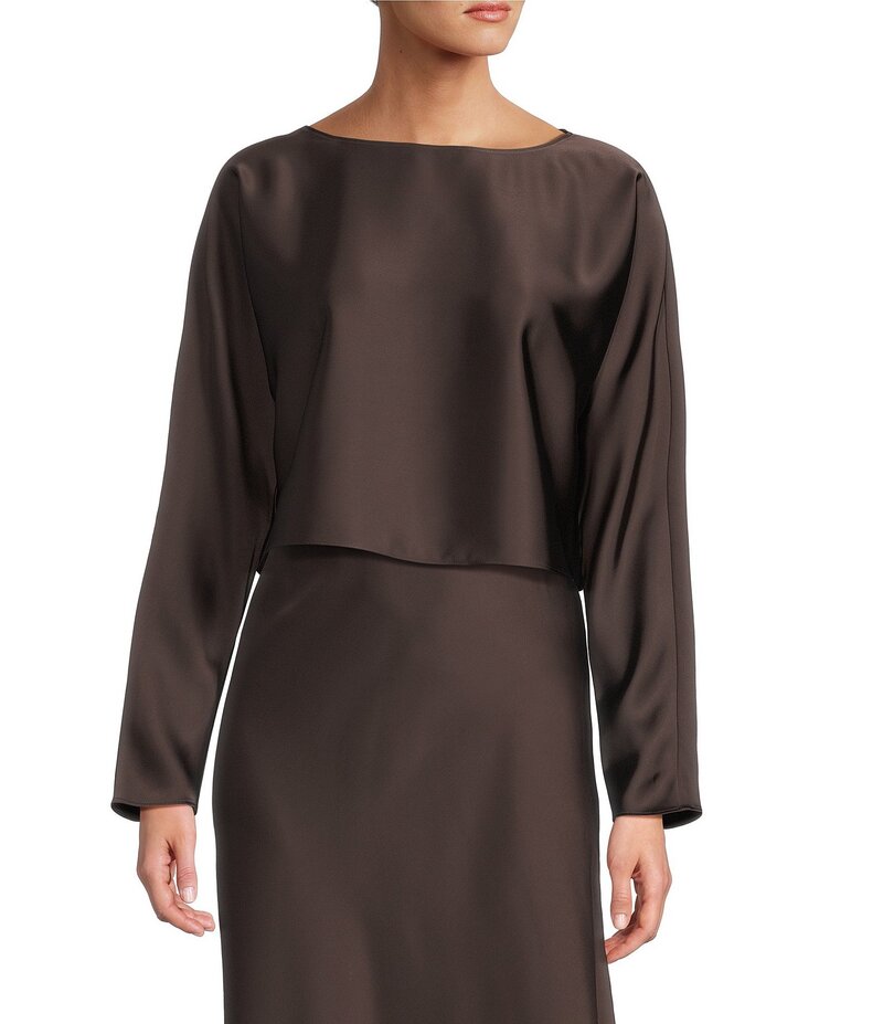 アントニオ メラーニ レディース トップス シャツ サテン ブラウス Antonio Melani Blyss Boat Neck Long Sleeve Coordinating Satin Blouse Chocolate チョコレート 19,485円