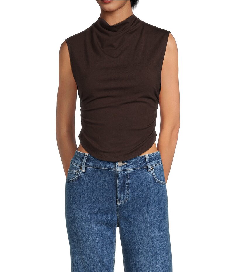 ジャンビニ レディース トップス シャツ モックネック キャップ ニット Gianni Bini Knit Mock Neck Cap Sleeve Crop Top Chocolate チョコレート