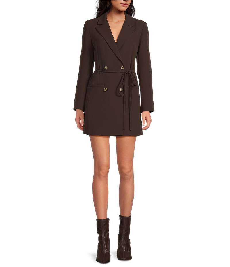 ジャンビニ レディース トップス シャツ ミニワンピース ミニ ブレザー Gianni Bini Gina Notch Lapel Long Sleeve Button Front Tie Waist Blazer Wrap Mini Dress Chocolate チョコレート