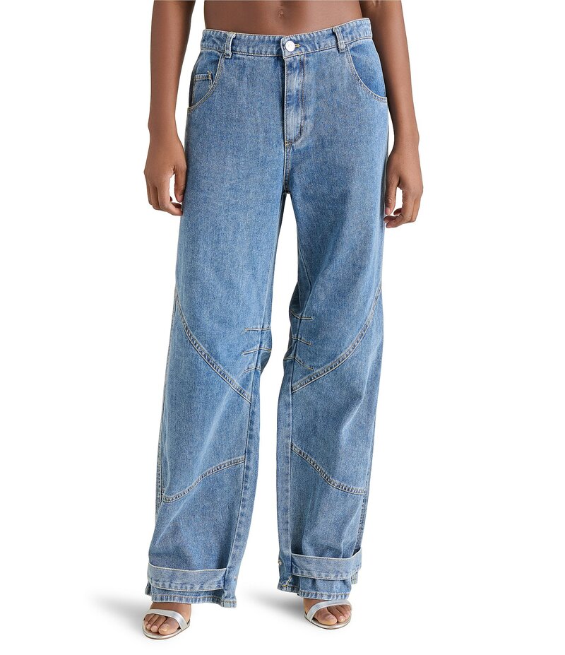 スティーブ マデン レディース ボトムス カジュアルパンツ ワイドレッグ デニム アンクル ジーンズ Steve Madden Tre Denim Mid-Rise Wide Leg Adjustable Ankle Strap Jeans Forever Blue ブルー|ReVida 店