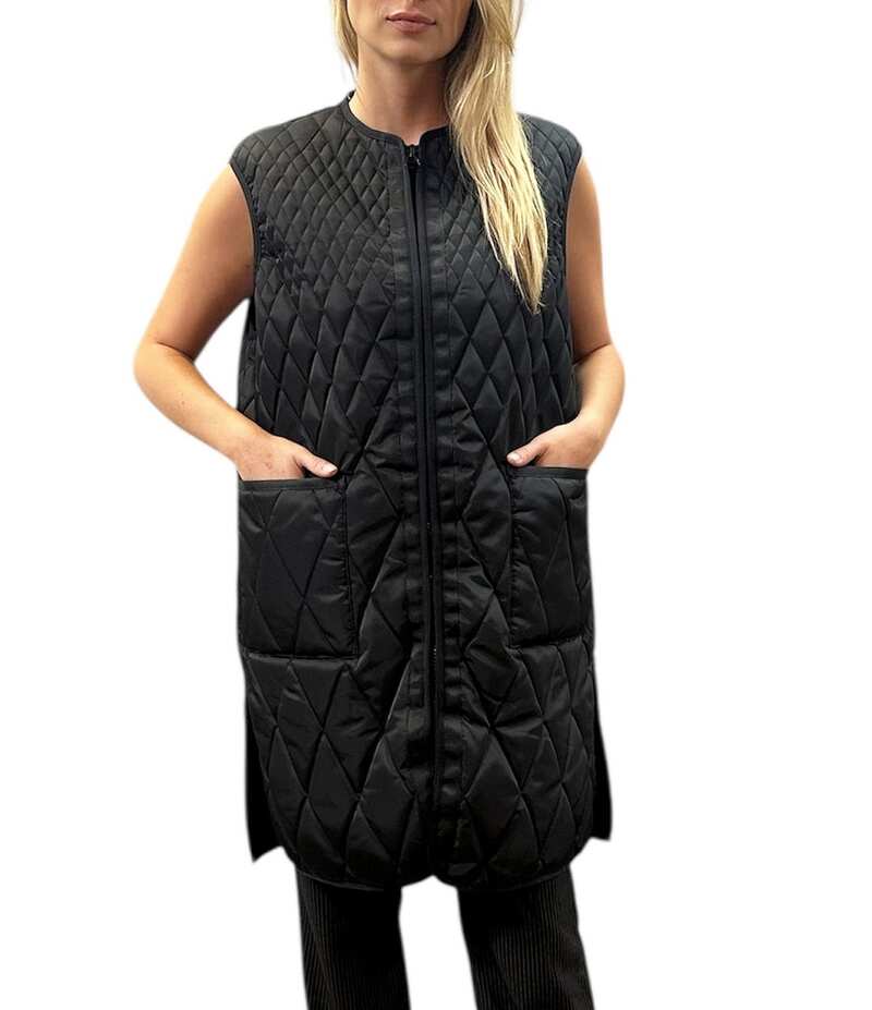 レベッカミンコフ レディース アウター ベスト クルーネック キルティング ノースリーブ REBECCA MINKOFF Quilted Twill Crew Neck Sleeveless Zip Front Walker Vest Black ブラック