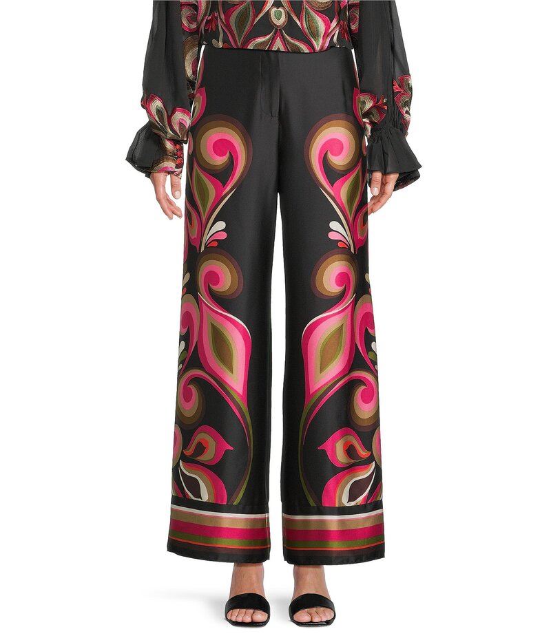 トリーナターク レディース ボトムス カジュアルパンツ ワイドレッグ ジョーゼット プリント パンツ サテン Trina Turk Coordinating Verity Satin Georgette Border Print Wide Leg Drapey Pants Multi マルチカラー