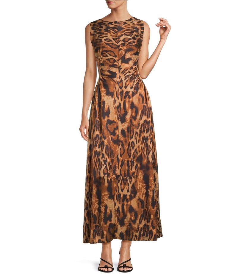 アントニオ メラーニ レディース トップス ワンピース プリント ノースリーブ Antonio Melani Kristen Leopard Print Boat Neck Sleeveless Blouson Dress Leopard アニマル