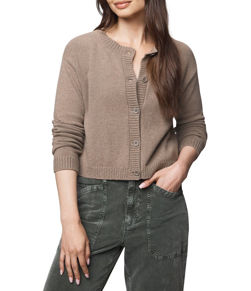 スプレンディット レディース アウター ニット・セーター カーディガン クロップド ニット Splendid Amber Knit Round Neck Long Sleeve Cropped Cardigan Cedar Brown ブラウン
