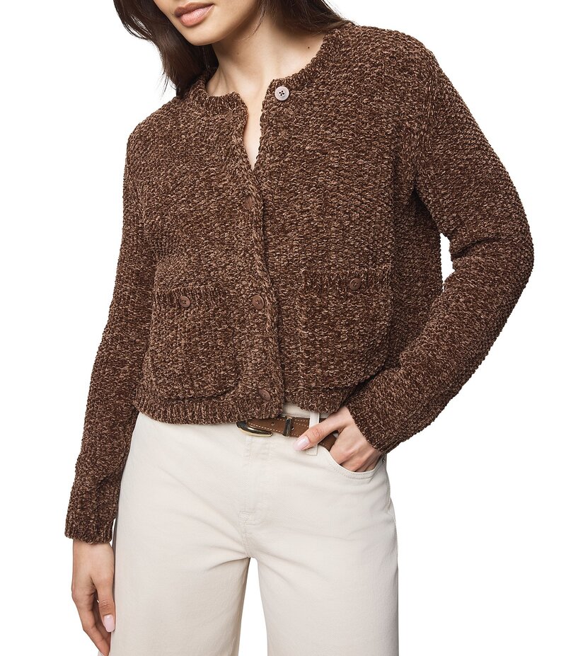 スプレンディット レディース アウター ニット・セーター カーディガン クロップド ニット Splendid Andrea Knit Round Neck Long Sleeve Cropped Cardigan Cedar Brown ブラウン