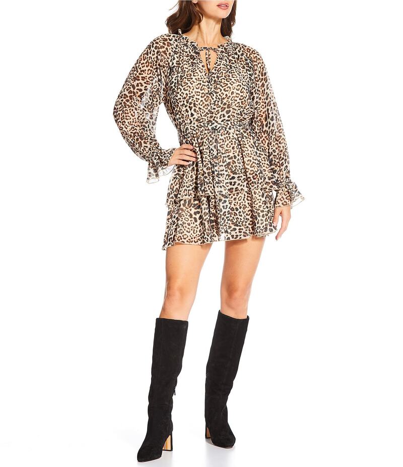 ルーシーパリ レディース トップス ワンピース Vネック ミニワンピース プリント ミニ Lucy Paris Santino Leopard Print V-Neck Long Sleeve Mini Dress Leopard アニマル