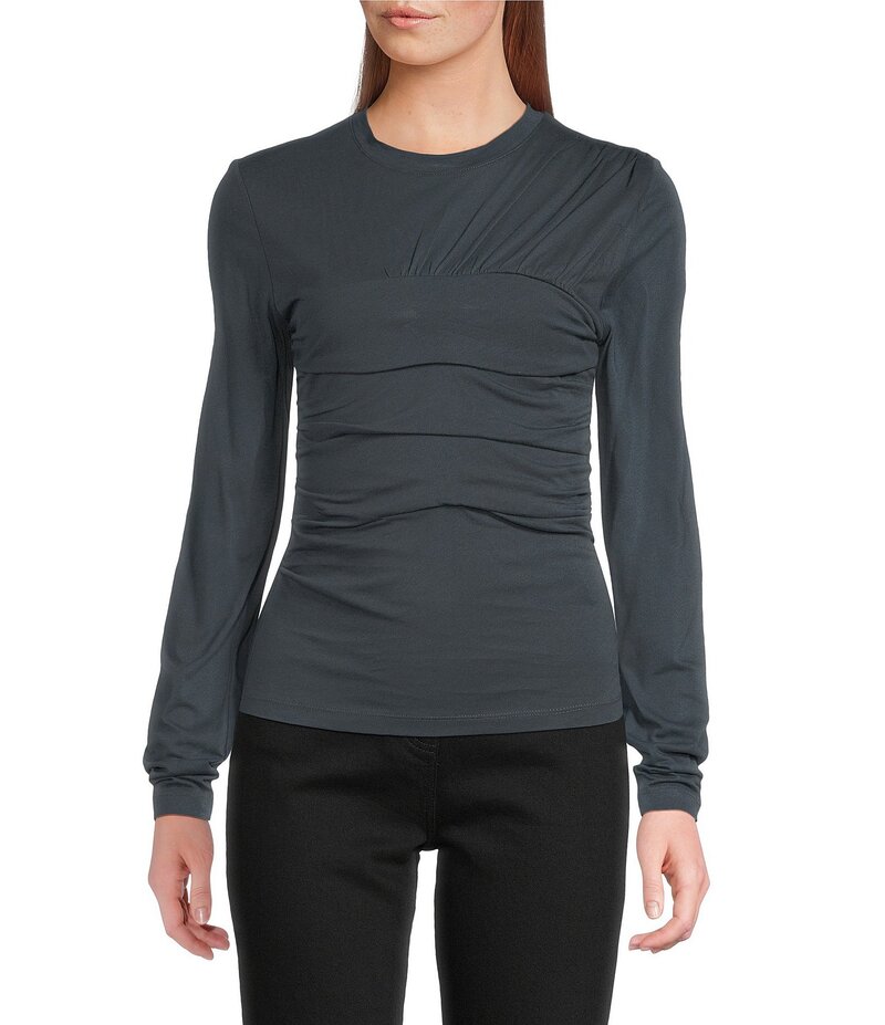 イロ レディース トップス シャツ クルーネック ギャザー ニット IRO Carole Knit Crew Neck Long Sleeve Ruched Top Anthracite