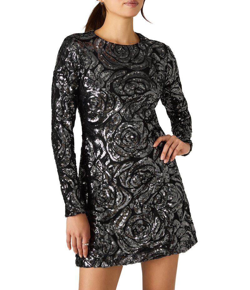 スティーブ マデン レディース トップス ワンピース ミニワンピース ミニ スパンコール Steve Madden Foroe Rosette Sequin Mini Dress Black ブラック