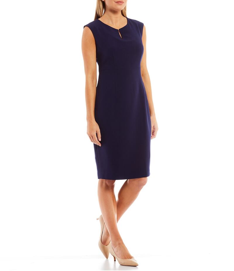 カスパール レディース トップス ワンピース クレープ キャップ Kasper Cap Sleeve Split Round Neck Crepe Sheath Dress Kasper Navy ネイビー｜ReVida 店