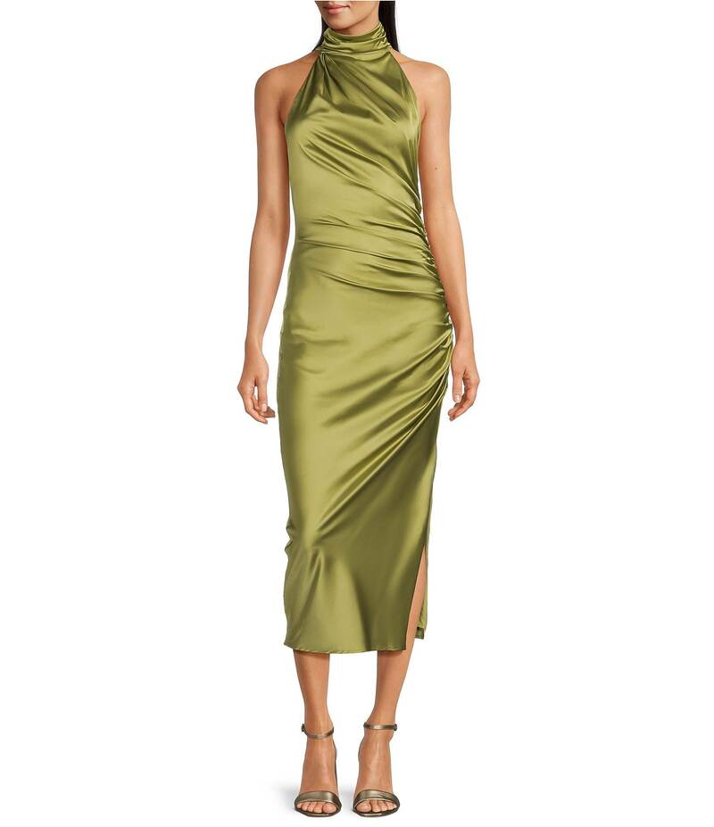 バッジェリーミシュカ レディース トップス ワンピース モックネック サテン ノースリーブ Belle by Badgley Mischka Holly Satin Mock Neck Sleeveless Sheath Dress Sage セージ｜ReVida 店