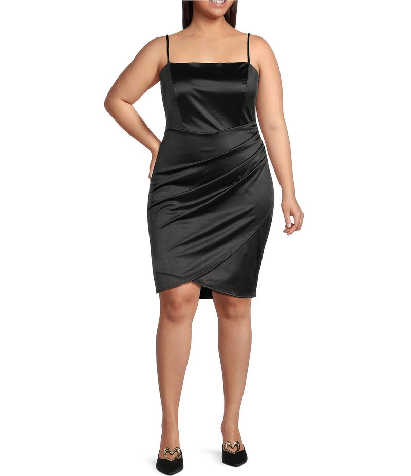 ハニーアンドロージー レディース トップス ワンピース ボディコンワンピース プラスサイズ プリーツ Honey and Rosie Plus Pleated Side Shirred Back Bodycon Dress Black ブラック｜ReVida 店
