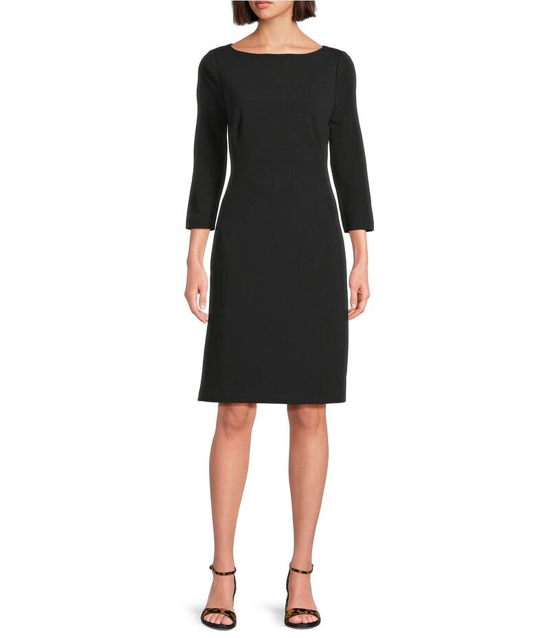 インベストメンツ レディース トップス シャツ クレープ スキューバ Investments Scuba Crepe 3/4 Sleeve Ballet Neck Sheath Dress Black ブラック 23,850円