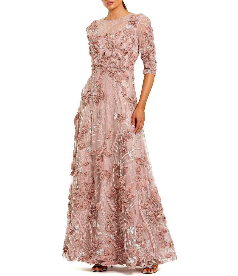 マックダガル レディース トップス ワンピース A ライン 刺繍 Mac Duggal Illusion Neck Embroidered A Line Gown Mocha モカ