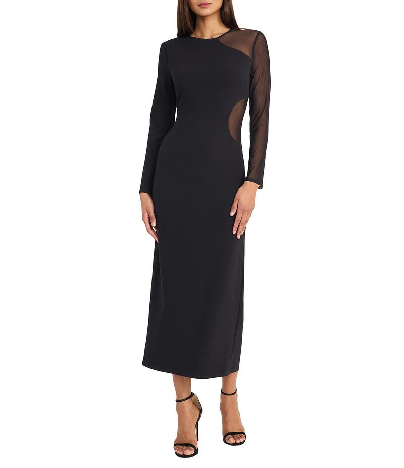ドナモーガン レディース トップス ワンピース カットアウト クレープ メッシュ スキューバ Donna Morgan Scuba Crepe Mesh Cutout Long Sleeve Dress Black ブラック