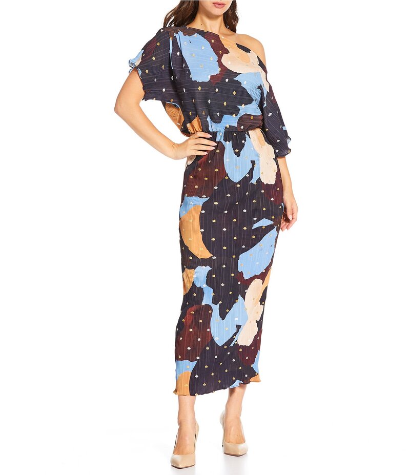 ネバーフリードレスド レディース トップス ワンピース マキシワンピース マキシ Never Fully Dressed Mara Tilly Gold Fleck Abstract One Shoulder Sheath Maxi Dress Multi マルチカラー